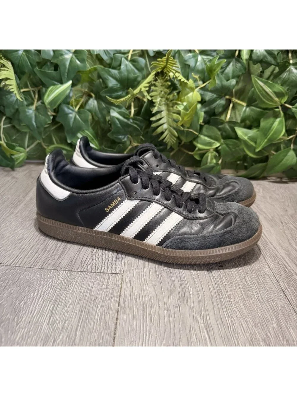 ADIDAS ORIGINAL SAMBA LEATHER SHORT TONGUE CORE BLACK 019000 SIZE 6 W 7.5